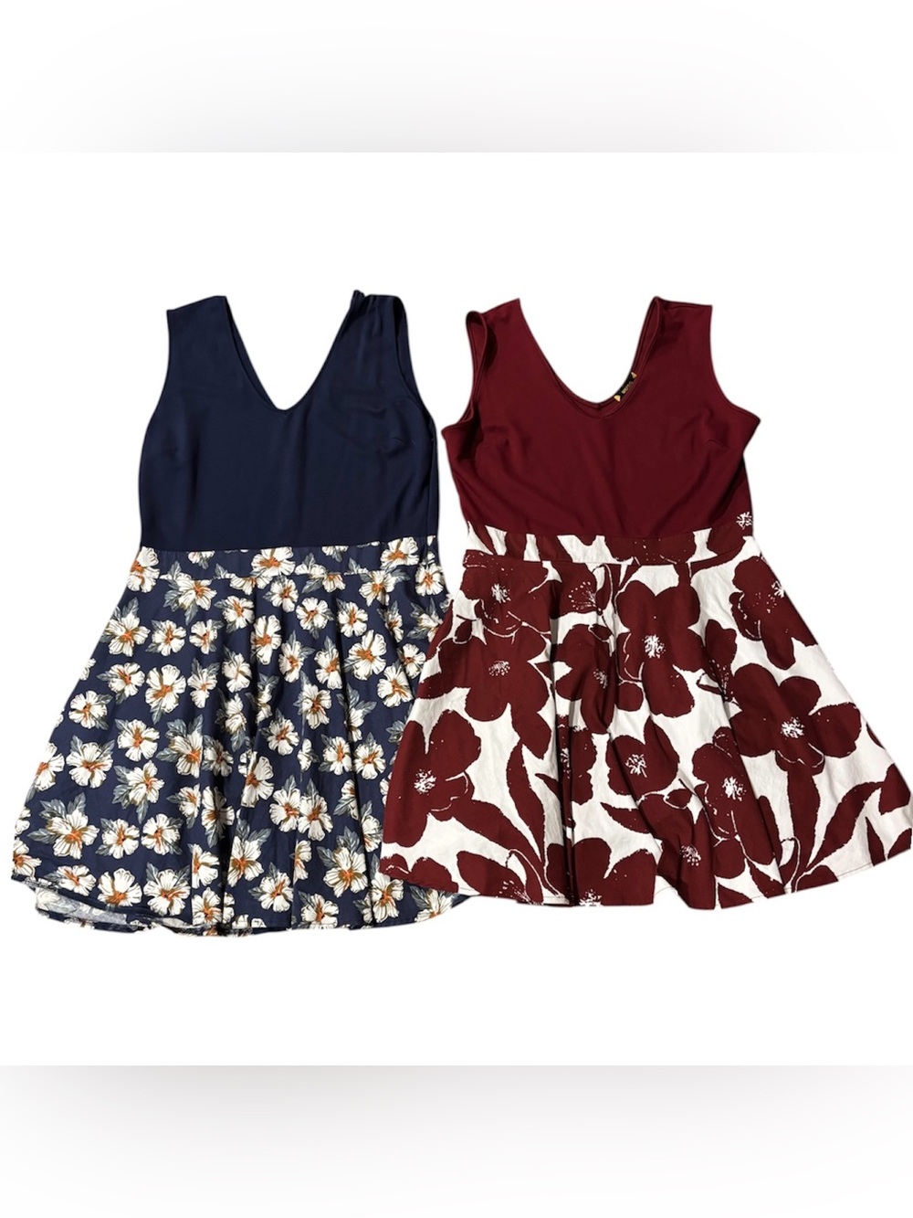 Miusol Womens Sleeveless Floral Fit-and-Flare Dresses - Navy & Burgundy Size XXL